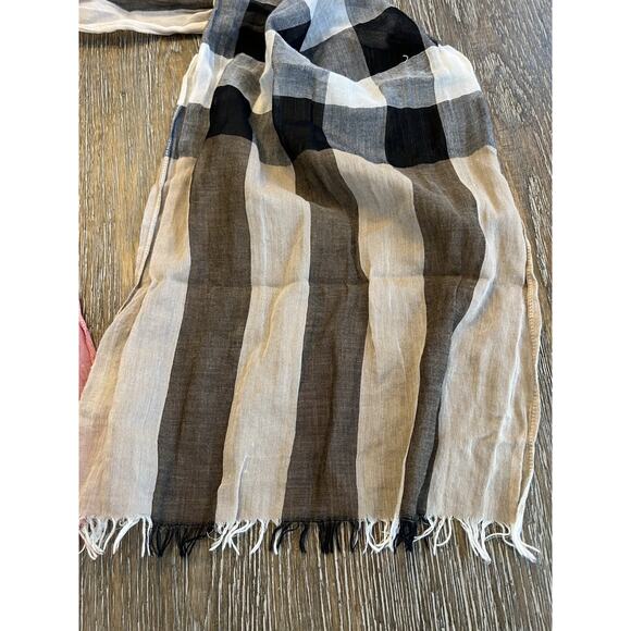 Authentic BURBERRY UNI Kids Beige / Stone Gauze Wool Silk Check Scarf EUC - Picture 2 of 9